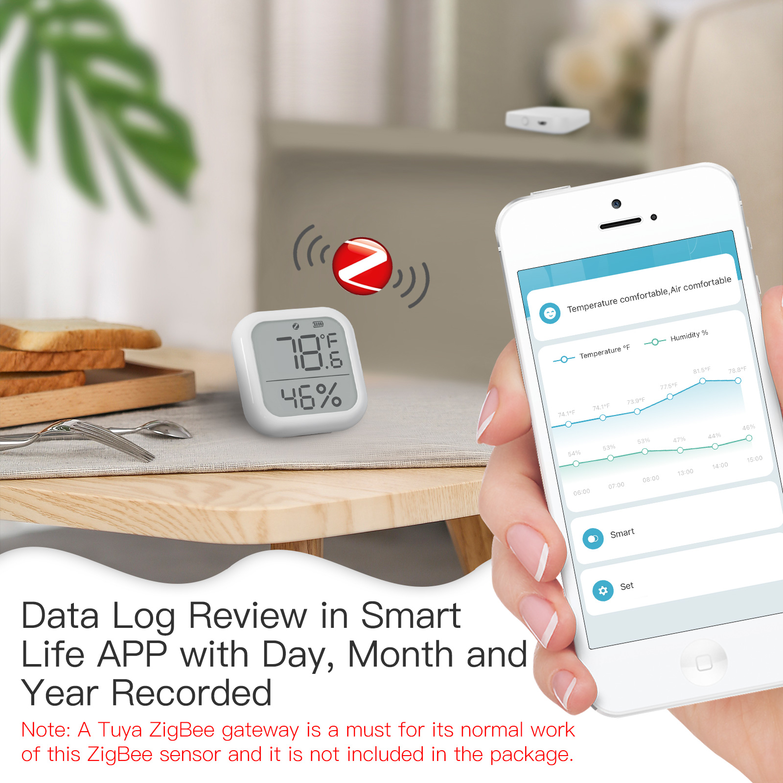 Tuya Smart ZigBee Temperature and Humidity Sensor Indoor Hygrometer With Digital LCD Display Smart Life APP Remote Control. 