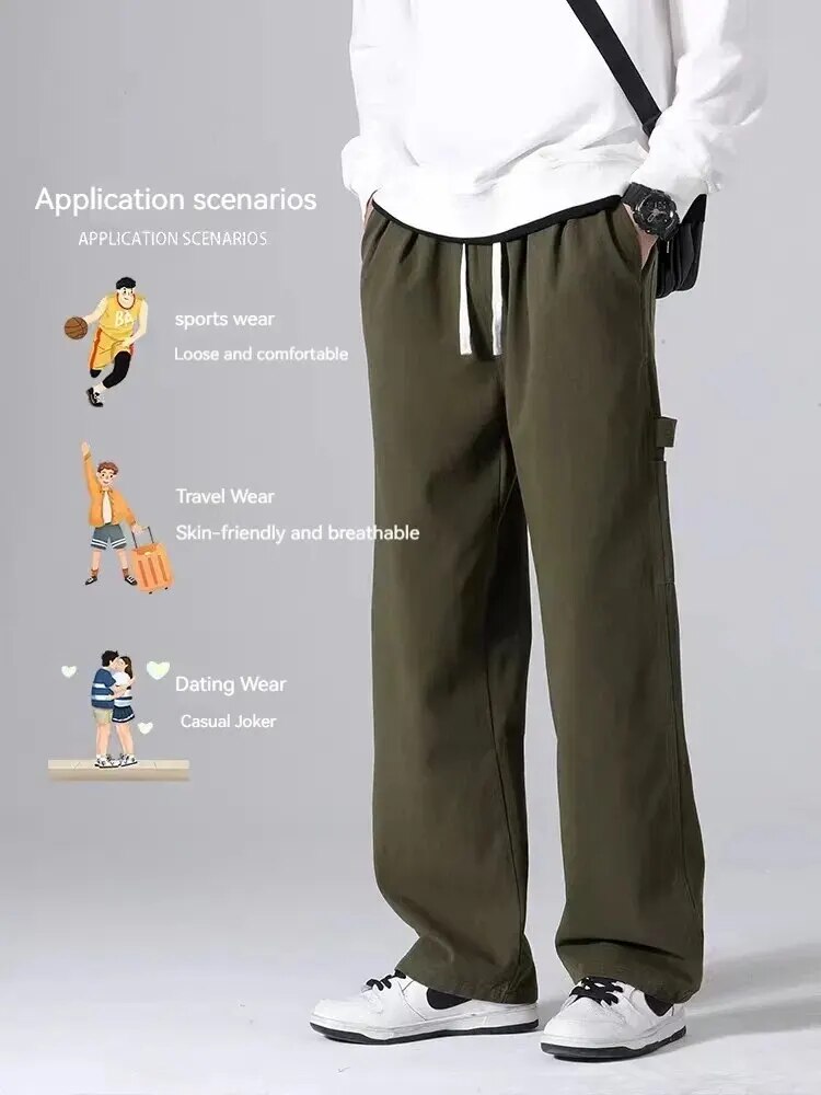 Army Green American Logging Cargo Pants Men's Spring and Autumn Loose American Vintage Straight Casual Pants Men's Trend. 