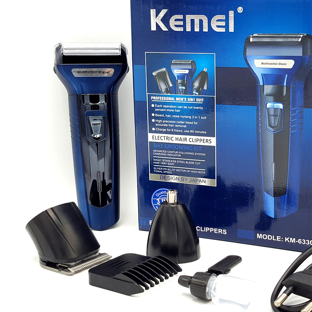 Kemei KM-6330 Grooming Kit 3 in 1 Hair Mustache Beard Shaver Trimmer Clipper for Men. 