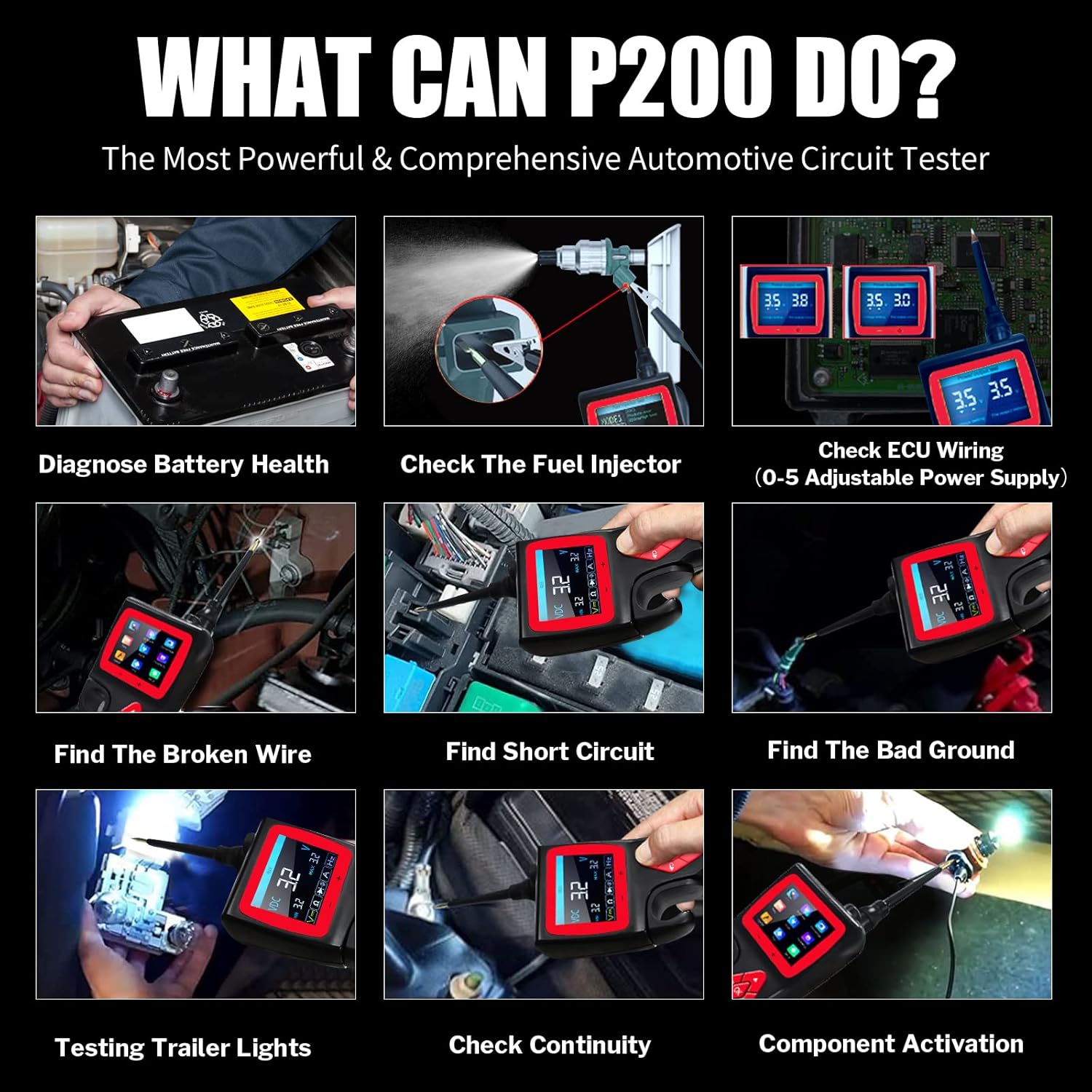 TopDiag P200 Automotive Circuit Tester, (2024 Newest) 9v-30V Power Circuit Probe Kit with 0~5V Power Supply Fuel Injector Relay Mode, Car Electrical System Test Tool AC/DC Digital Voltage Short Finder. 