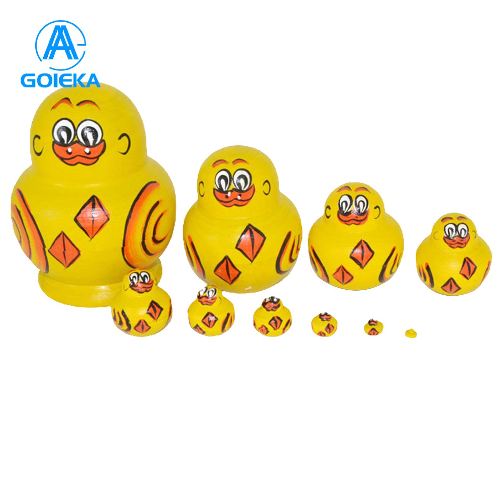 GOIKEA Handmade Wooden Ducks 10pcs Yellow Duck Matryoshka Animal Stacking Toy Set Handmade Wooden Nesting Dolls Desktop Figurine Decoration Birthday Gift Buyers' Favorite Yellow Duck Nesting Dolls