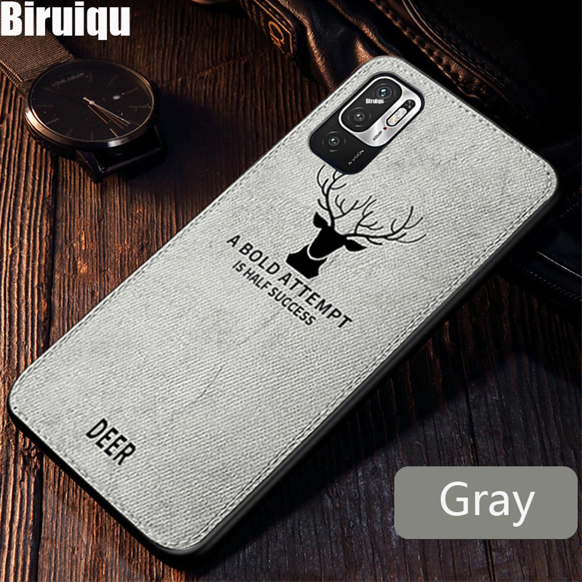 Biruiqu For Redmi Note 10 5G Hybrid Soft TPU Deer Pattern Leather Shockproof Case Cover