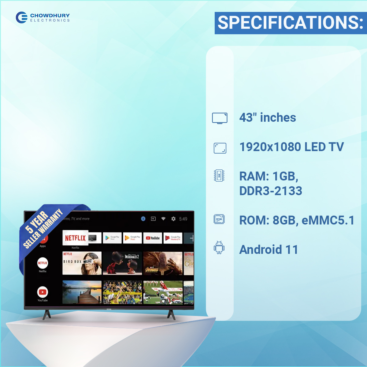 43" ROWA Android Voice Control LED TV | 43S52. 
