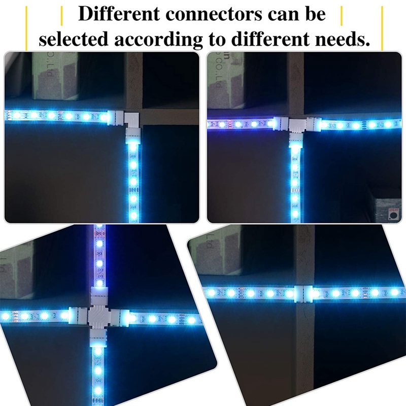 LED Strip Lights Connectors 4-Pin RGB Strip Lights Connectors T-Shape Solderless LED Connectors for 5050 RGB Strip Light. 