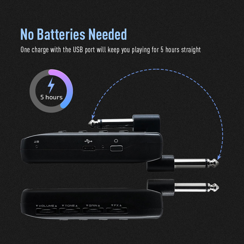 SONICAKE Bluetooth Headphone Guitar Amplifier Plug-In USB Chargable Portable Pocket Carry-On Bedroom Multi-Effects QAP-10. 
