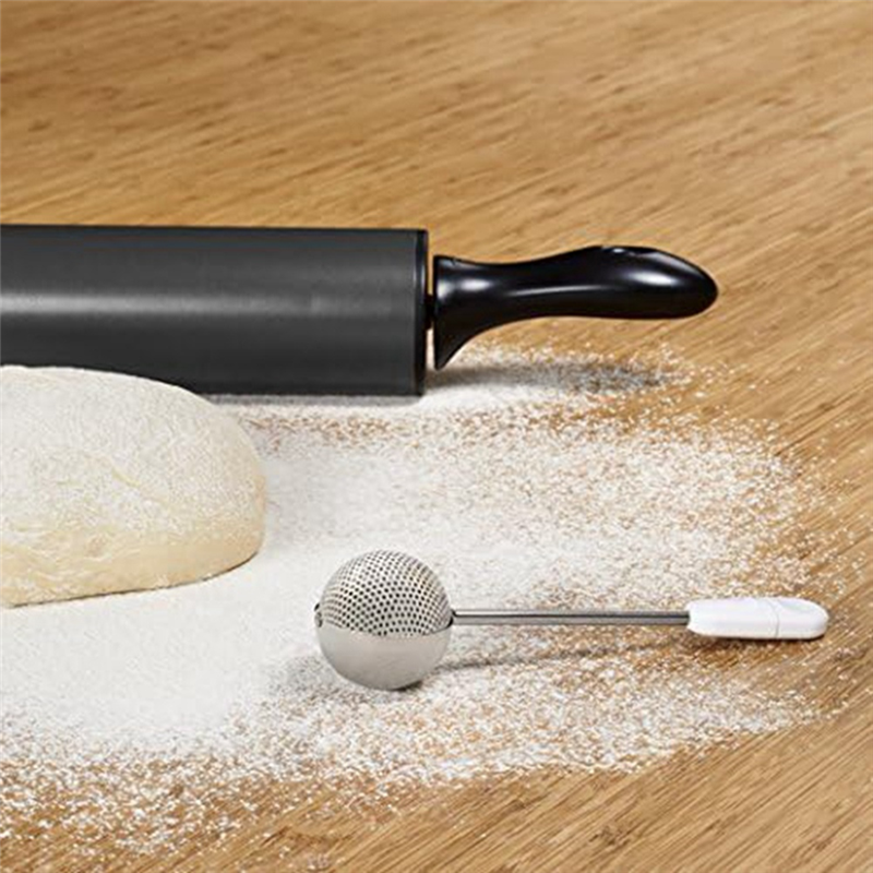 White Dusting Wand for Sugar, Flour and Spices, Stainless Steel,Filter Ball,Tea Leakage Net. 