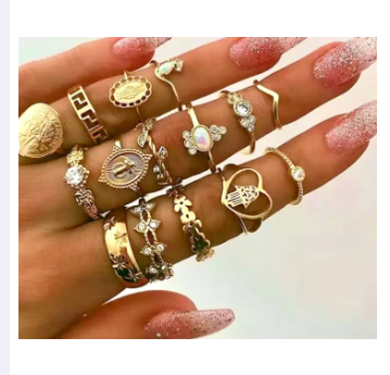 Boho Ring Set. Vintage Fatima Boho Ring Set. Bohemian ring set. Bohemian stack ring set. 