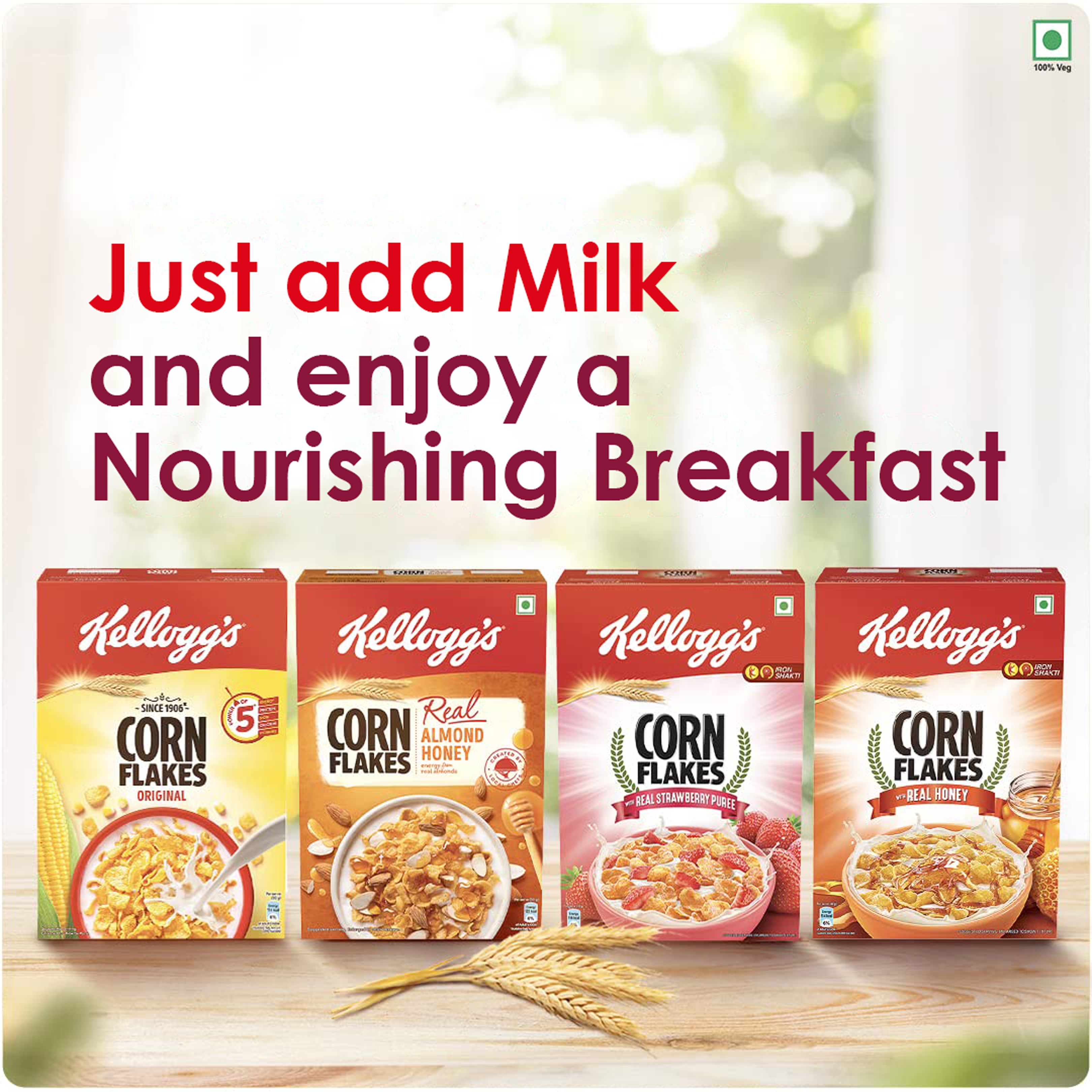 Kellogg's Corn Flakes Original, Power of 5: Energy, Protein, Iron,  Calcium, Vitamins B1, B2, B3 & C, Cornflakes, Breakfast Cereal