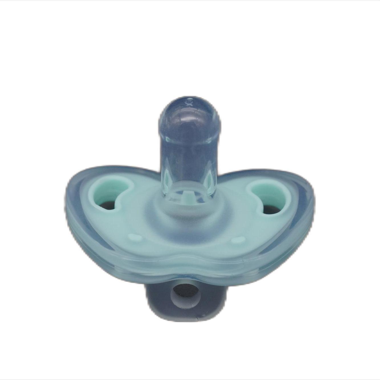 Baby two-color ultra-soft silicone pacifier with round head flat head strap chain and storage box. 