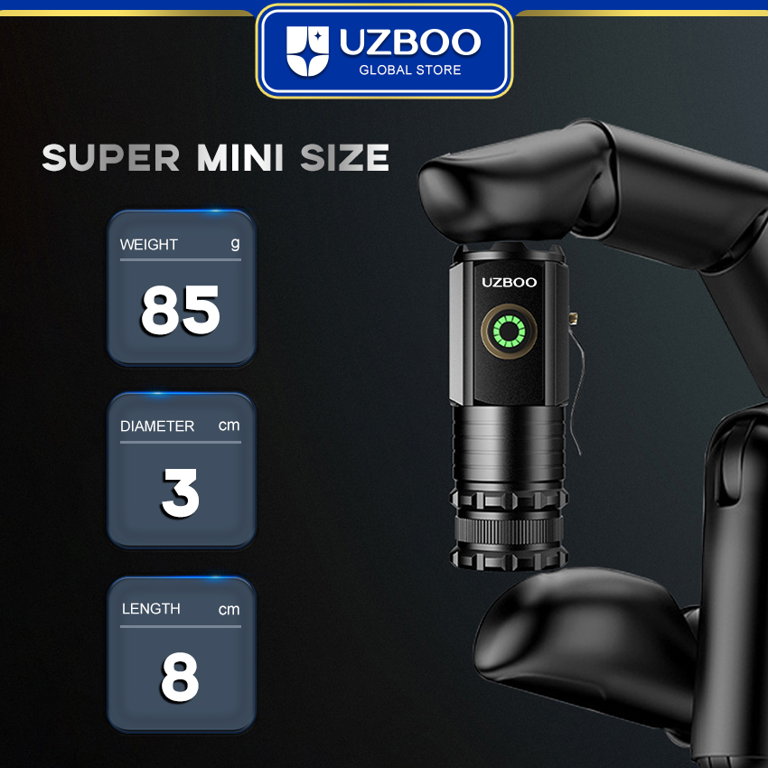 UZBOO 1300LM Mini Flashlight High Bright Flashlight LED Torch Light Outdoor Pocket Size Flashlight Rechargeable Waterproof Torch Light for Hiking Hunting Camping Compact And Portable Strong Magnetism Side Pen Clip Design Five Modes  Non-scalded. 