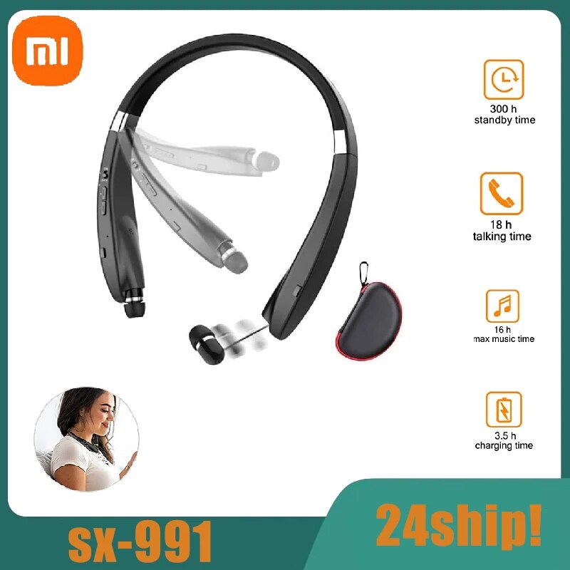 XiaoMI MIJIA SX-991 Wireless Bluetooth Headset Neckband Foldable TWS Headphones Retractable Earbuds Noise Cancelling Hifi Stereo