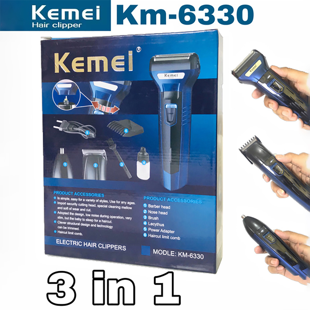 Kemei KM-6330 Grooming Kit 3 in 1 Hair Mustache Beard Shaver Trimmer Clipper for Men. 
