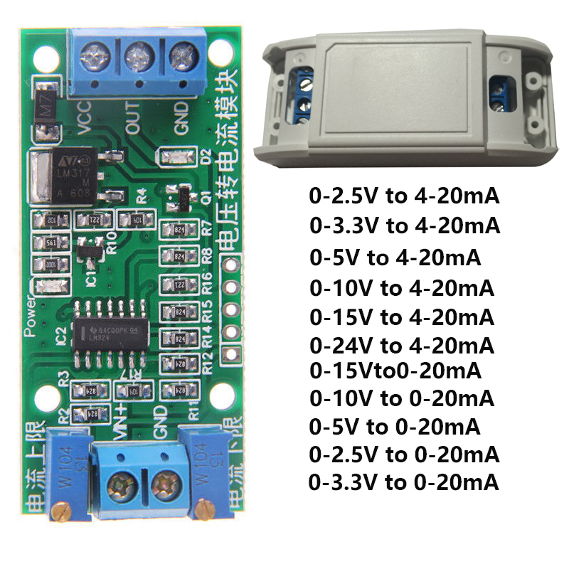 Current Transmitter Signal Converter Module 0-2.5V 0-3.3V 0-5Vappropriate 0-10V 0-15V 0-24V to 0 -20mA/4 -20mA Voltage To Current Module