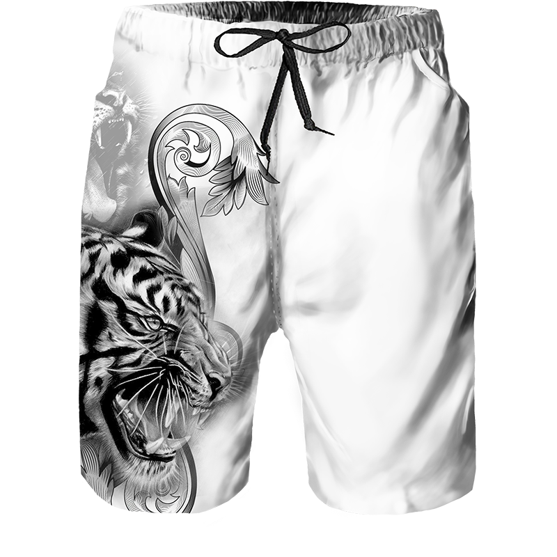 2023 Summer New Men Casual Shorts Cool Animal Print Tiger Print Pants Running Shorts Breathable Men Shorts. 