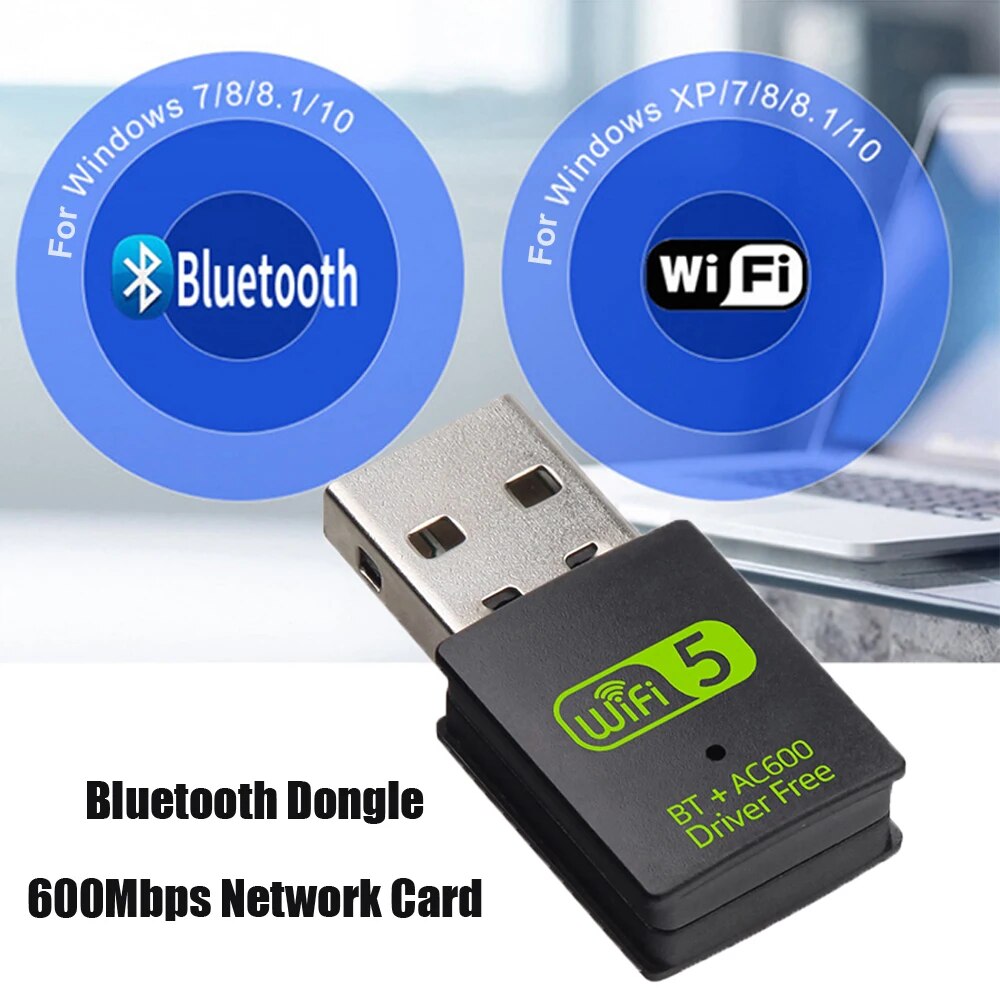 600Mbps USB WiFi Adapter WiFi Bluetooth-Compatible 2in1 Dual Band 2.4G 5GHz Mini USB WiFi Dongle Network Wireless WLAN Receiver. 