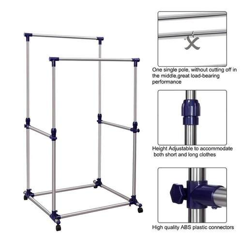 Double pole telescopic folding clothes rack with shelves ,clothes rack, double pole cloth rack, modern cloth rack,stainless steel cloth rack,cloth stand,Double Pole Telescopic Clothes Rail Mixer Mog. 