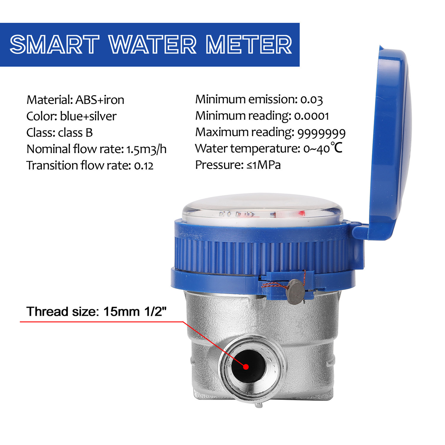 KOGEEK 15mm 1/2 Inch Intelligent Water Meter Household Mechanical Rotor Type Cold Water Meter Pointer Digital Display Combination Water Meters. 