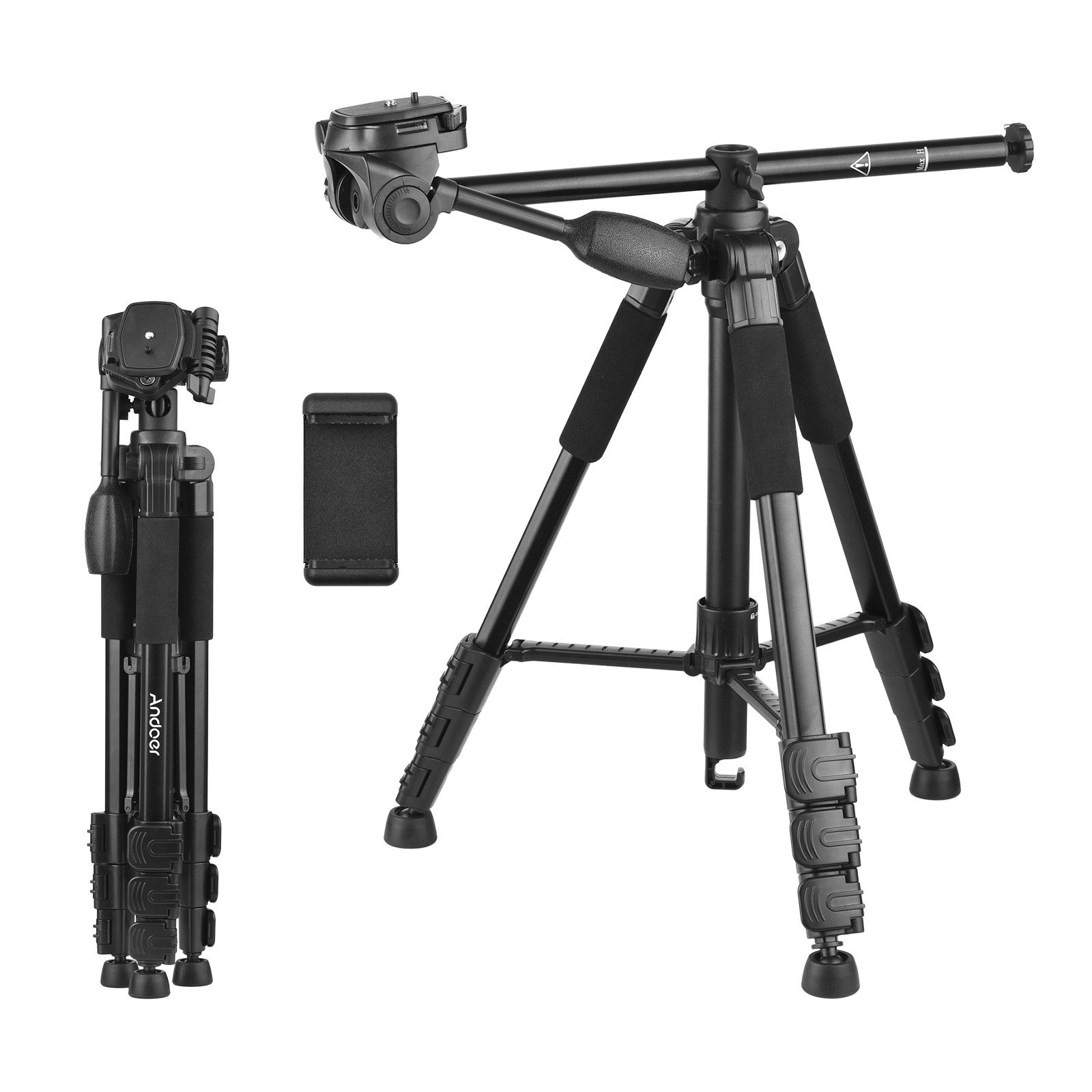 Andoer 157cm/61.8inch Portable Tripod Horizontal Camera Tripod Stand - black
