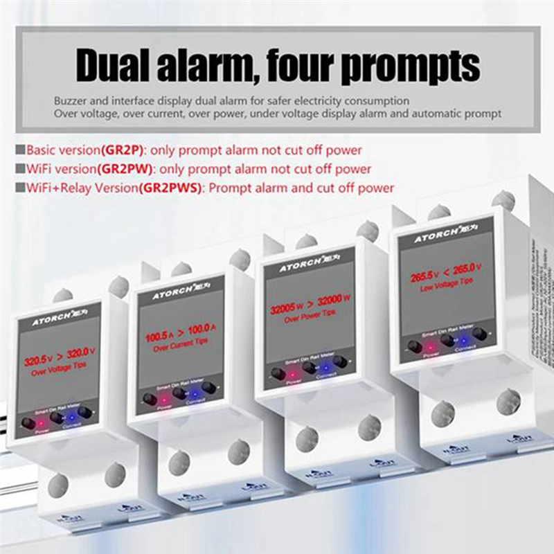 ATORCH GR2PW Electricity Meter Tuya WiFi Rail Power Energy Meter AC50-320V Digital Display Monitor Voltage Curve Ammeter. 