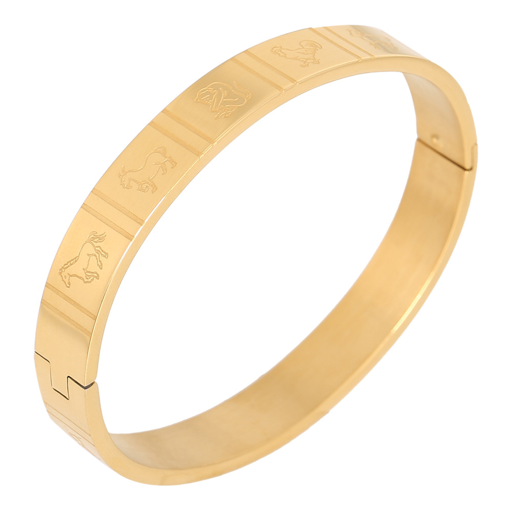 Cross-border fashion zodiac men's stainless steel bracelet buckle bracelet 10mm wide size titanium steel ready-made jewelry