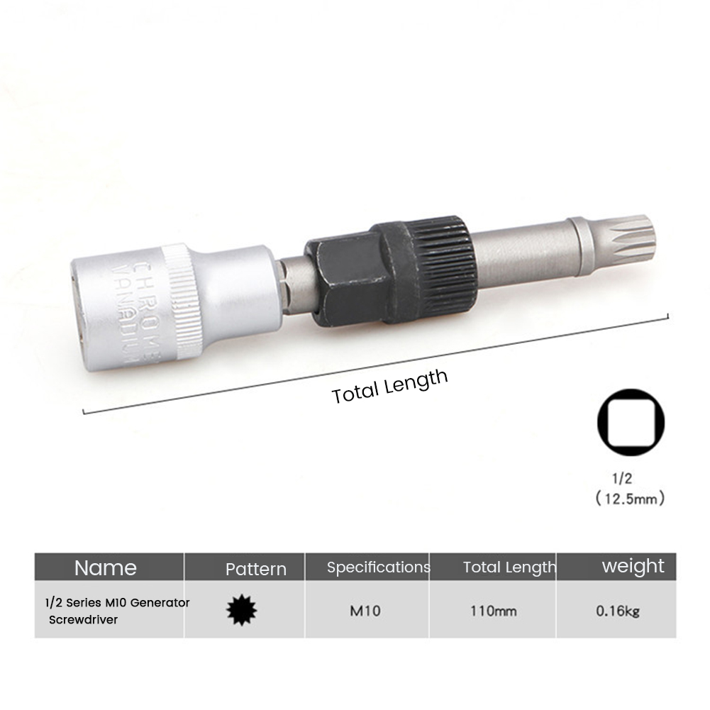 M10 Alternator Pulley Socket Drill Bit with 33 Teeth Tool Alternator Pulley Center-Bolt Remover Socket Wrench. 