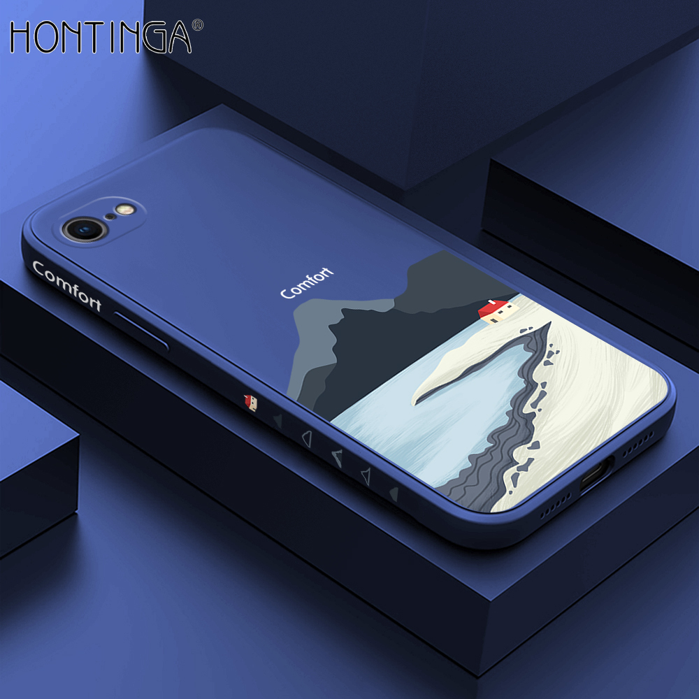 Hontinga for iPhone 8 Case Side Design New Mount Back Cover Soft Square Edge Pattern Liquid Silicone Trend Phone Cases. 