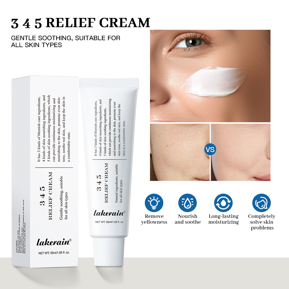 345 Relief Cream Comprehensive solution to skin problems Anti-sugar and antioxidant Brightening skin Improving acne marks Moistu. 