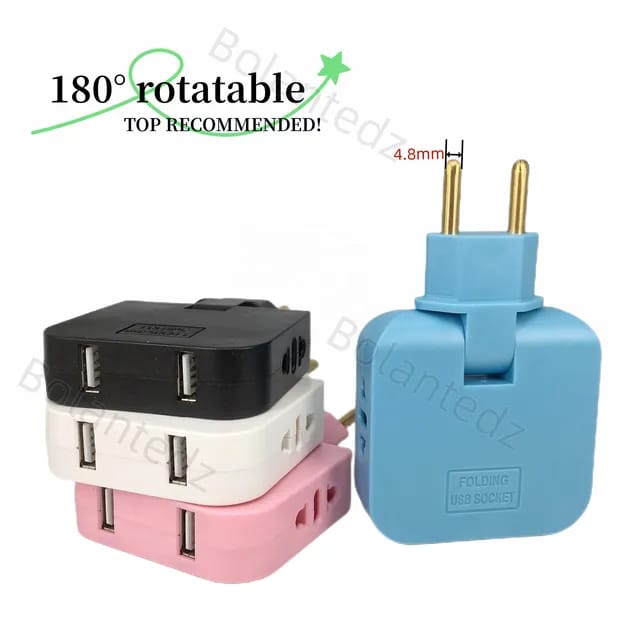 USB Multi Plug Converter 4 in 1 Adapter Travel Mutli Socket (2 USB 2 Power Socket) 2500W High Power EU Bangladesh Standard 180° Rotating Coverter Socket AC Adapter. 