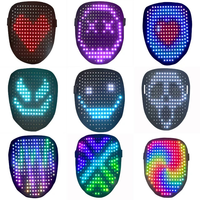 Halloween Light Up Mask with LED Screen Gesture Controlled Full Color LED Face Changing Luminous Mask Christmas Gift. 