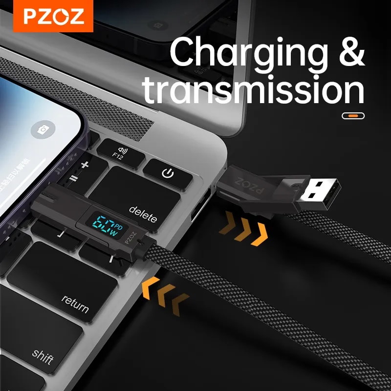 PZOZ 4 in 1 60W PD USB C Cable Digital Display Fast Charging For iPhone 15 14 13 12 Pro Max MacBook iPad USB Type C Cord Charger. 