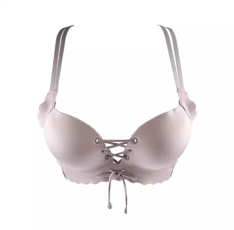 New Japanese Style Pure Sexy Leopard Print Underwear Women's Push up Small Size Flat Chest Big Beauty Back Lace-up Bra Set. 