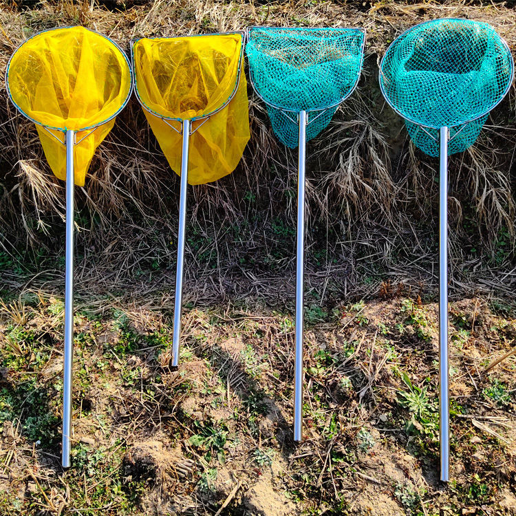 Double Ring Inner Ring Stainless Steel Dip Net Hand-Woven Nine Strands Dense Eye Fish-Catching Net Wooden Handle Net Long Handle Net Bag of Fishing Gear. 