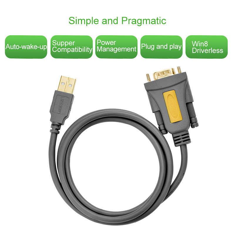 UGREEN USB 2.0 to RS232 DB9 Serial Cable Male A Converter Adapter with PL2303 Chipset for Windows 10, 8.1, 8, 7, Vista, XP, 2000, Linux and Mac OS X 10.6 and Above. 