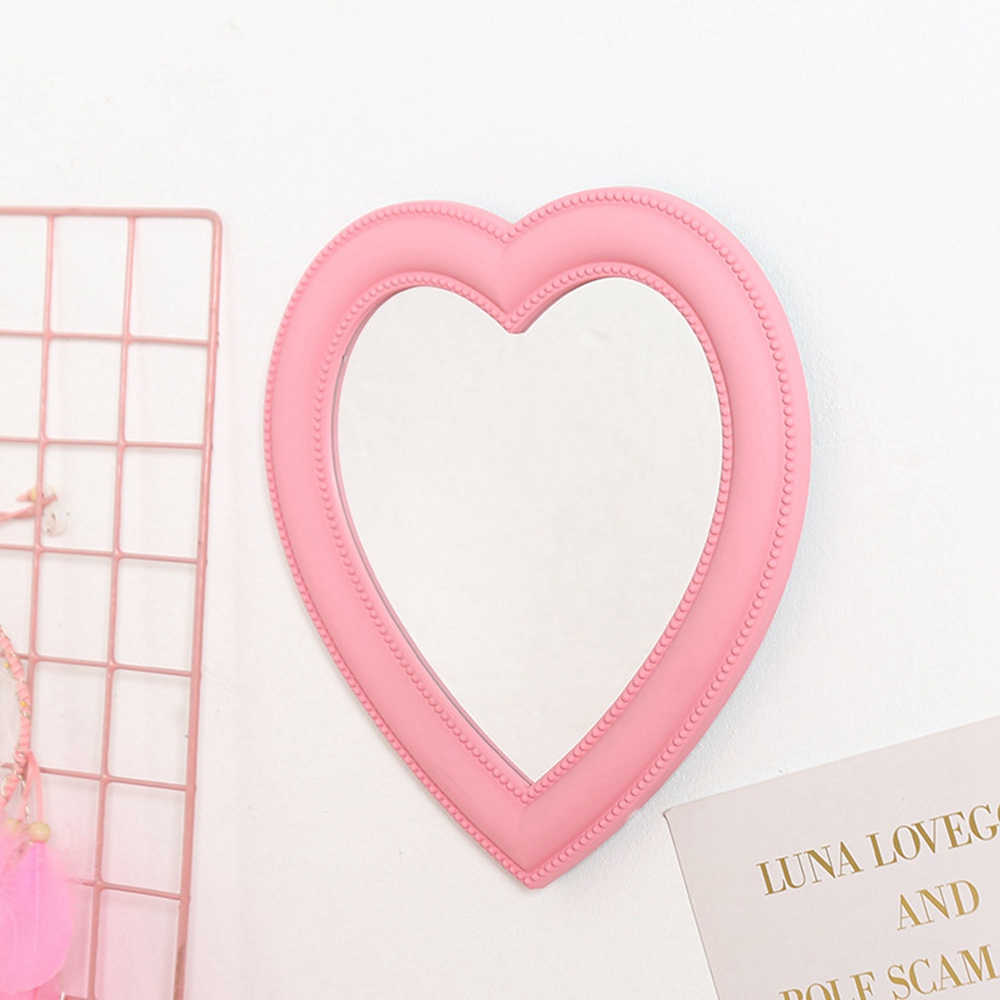 FORIDE Love Mirror Desktop Makeup Mirror Wall Mounted Dual-Use Vanity Mirror Girl Room Wall Decor Heart-Shaped Mirror(Pink S). 