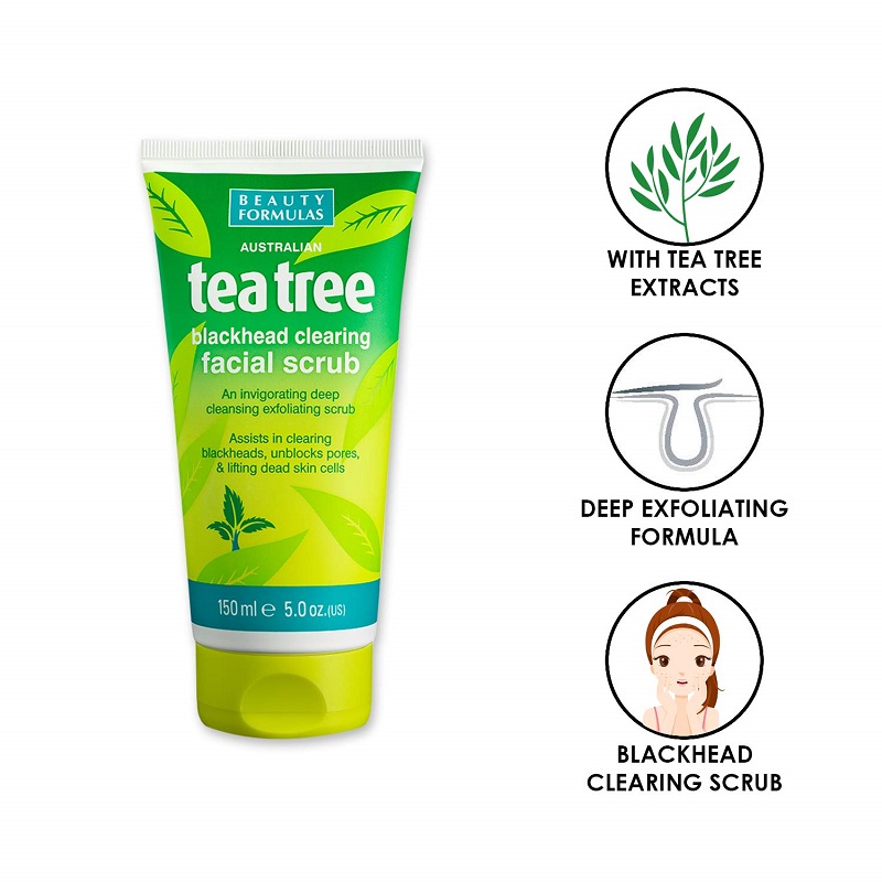 Beauty Formulas Australian Tea Tree Blackhead Clearing Facial Scrub 150ml  || The MallBD