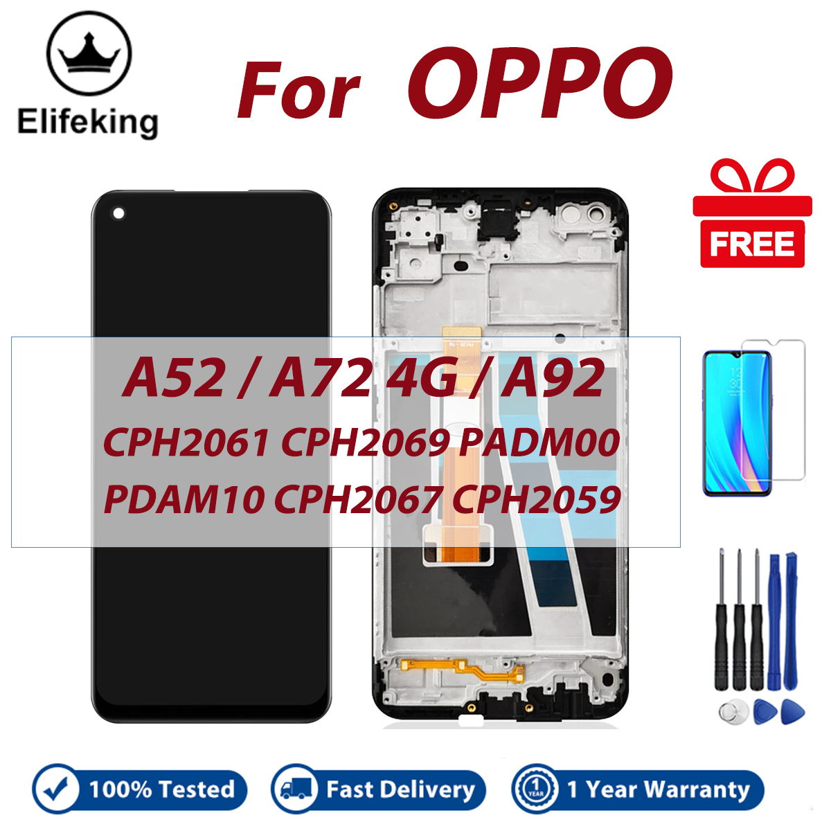 LCD With Frame For OPPO A52 A72 4G A92 CPH2067 Display Touch Screen Digitizer Assembly Replacement Parts. 