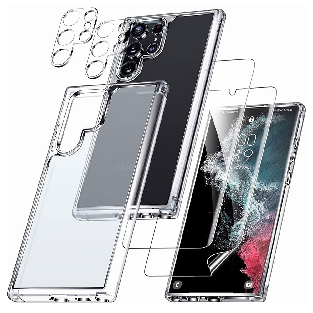 Shockproof Case for Samsung Galaxy S23 Ultra S22 Ultra with 2Pcs Hydogel Film Screen Protector 2Pcs Camera Lens Protector. 