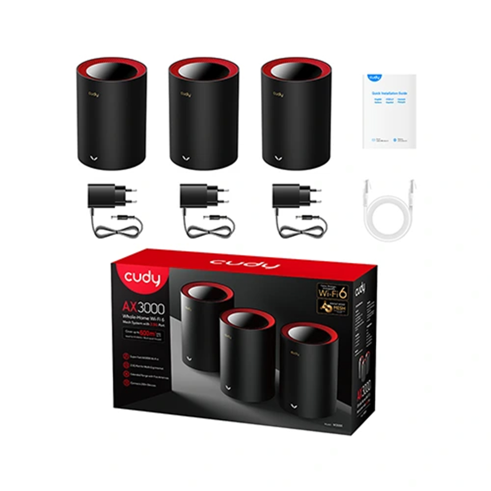CUDY M3000 (3-Pack) AX3000 2.5G Dual Band Wi-Fi 6 Mesh System Router. 