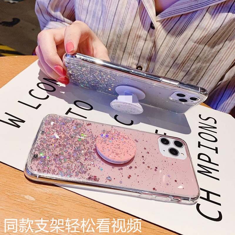 For Samsung Galaxy M13 Case Glitter Bling Soft Stars Moon Sequins Folding Bracket Transparent for Cases Samsung M13 Back Cover Casing. 
