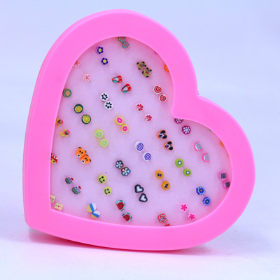 36 Pairs Fashion Assorted Polymer Clay 5mm Stud Earrings Set Fruits Cartoon Earrings for Women Girls Children with Box