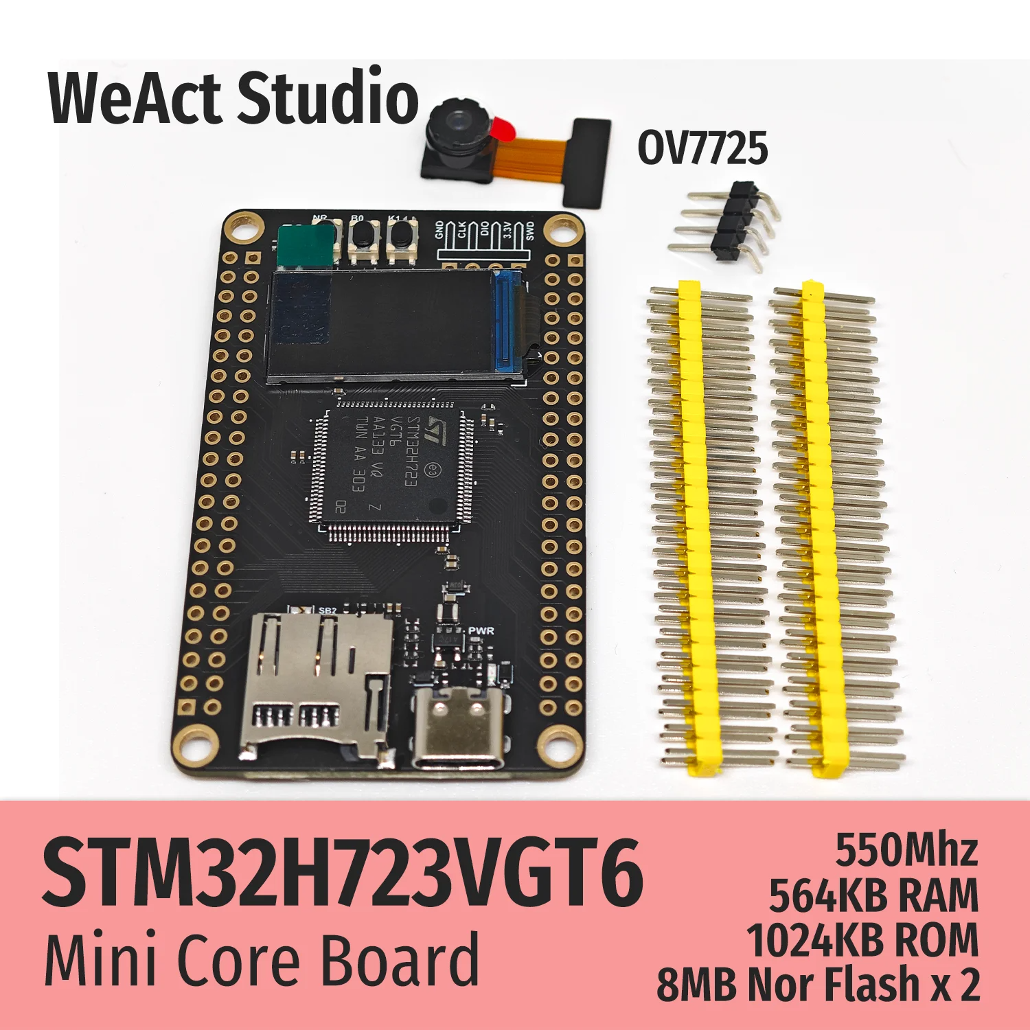 WeAct STM32H723VGT6 STM32H723 STM32H7 STM32 Core Board Demo Board. 