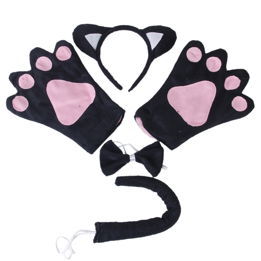 Cat Cosplay Christmas Halloween Costume Outfit Headband Gloves Tie Tail Set  of 4 (Black): Buy Online at Best Prices in Bangladesh 