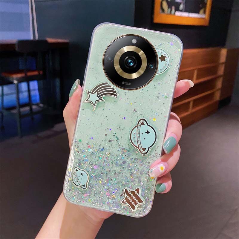 New Phone Case For Realme 11 Pro Cover Sparkling Soft Transparent Silicone Space Planet Stars Moon Girl Anti Fall For Realme 11 Pro Plus Case