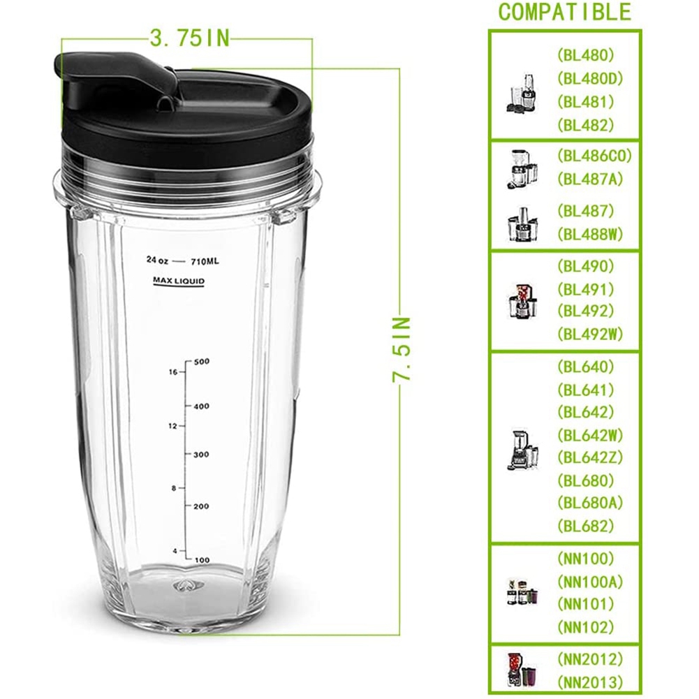2 Pack Blender Cups with Lid for Nutri Ninja IQ BL450 BL480 Blender. 