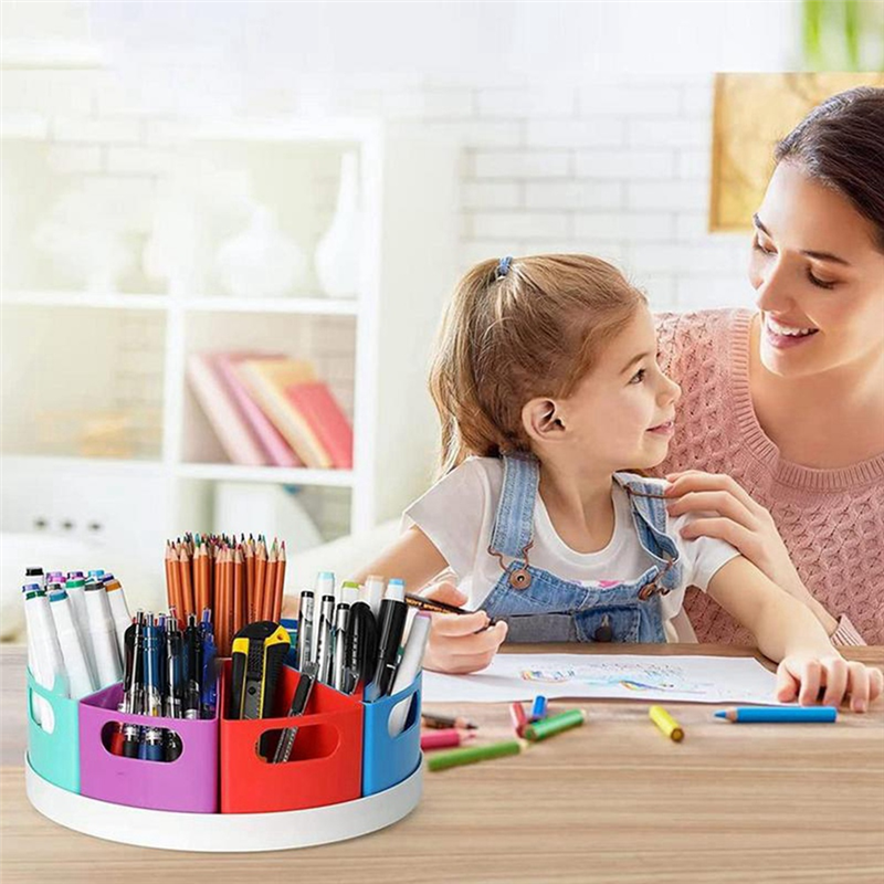 1 Piece Desk Organizer for Kids Colorful Rotating Organizer Desk Organiser Pen Holder with Removable Bins. 