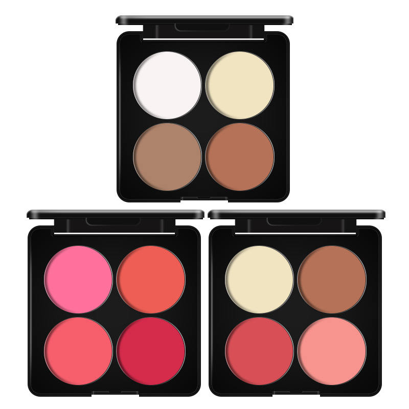 Bonna Small Bulb Light and Shadow Four-Color Blush Palette Multi-functional Palette Contouring Powder Highlighter Shadow Combo 606. 