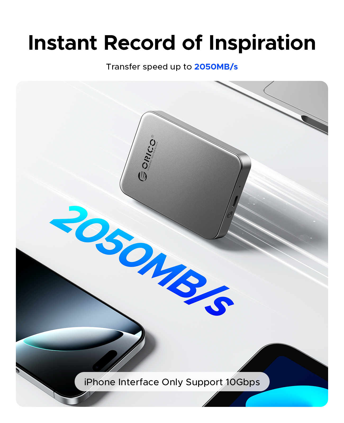ORICO Magnetic External PSSD 512GB 2050 MB/s for iPhone. 