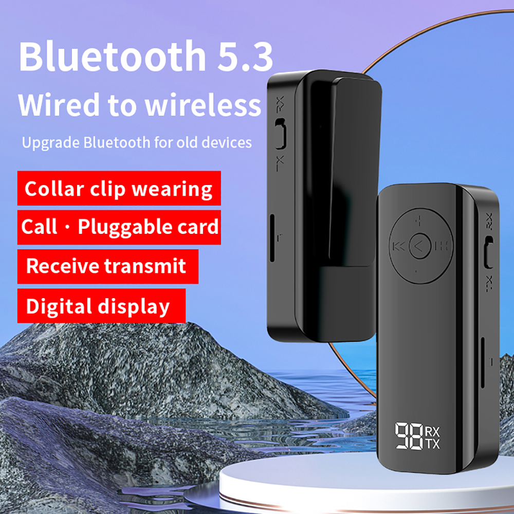 LED Display 2 in 1 Bluetooth Wireless Adapter BT 5.3 Receiver Transmitter RX TX With TF Card Stereo 3.5mm AUX Audio Player
