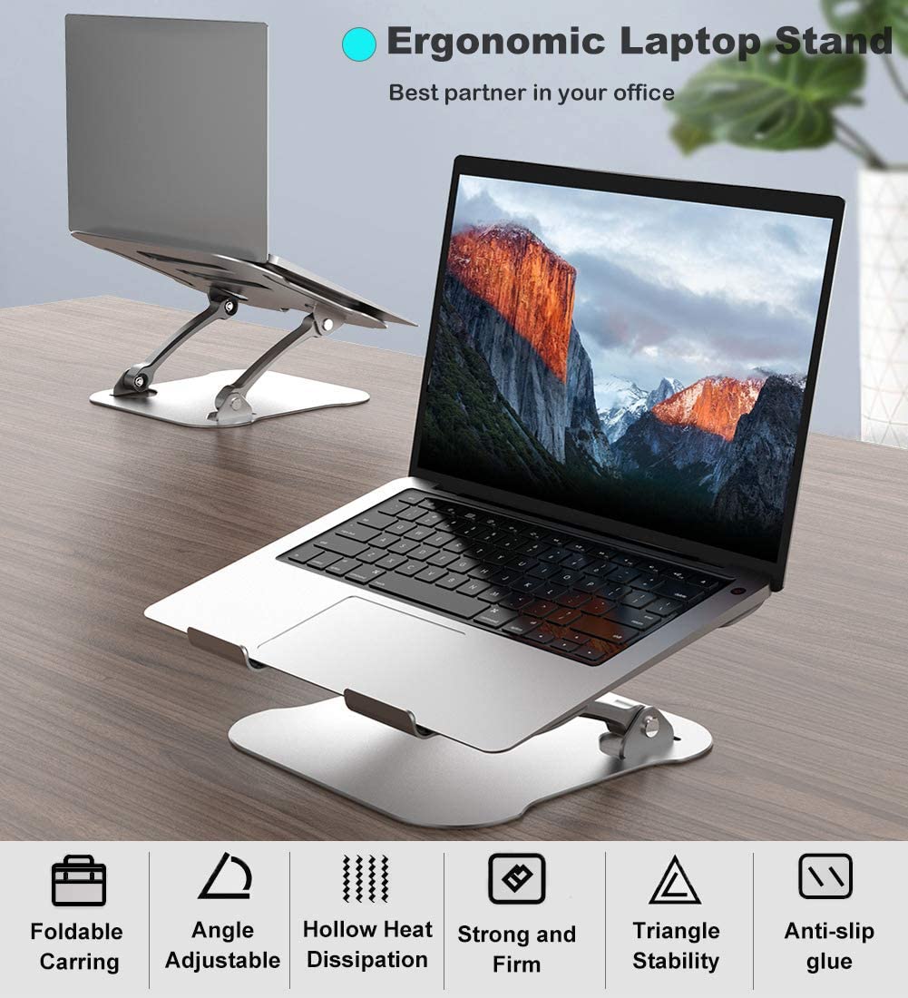Laptop Stand V4.0 with 2 Cooling Fan Adjustable Aluminium Computer Stand with USB Cooling Fan and Heat-Vent, Ergonomic Height Angle Riser. 
