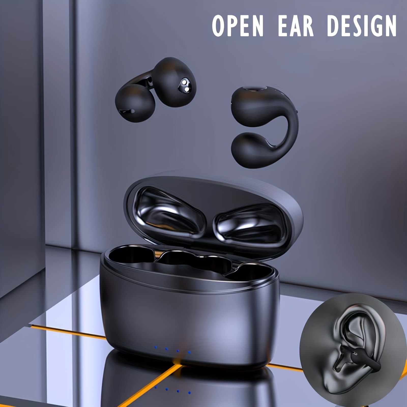 Wireless Open Ear Headphones, Clip On Earbuds For Android/iPhone, Air Conduction Earbuds With Charging Case. 